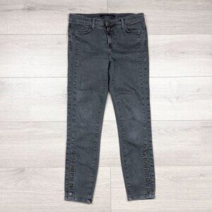J Brand Women's Skinny Jeans Dark Chrome Grey Button Ankle Size 28